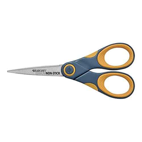 Westcott ?14881 5-Inch Non-Stick Titanium Scissors For Office and Home, Yellow/Gray