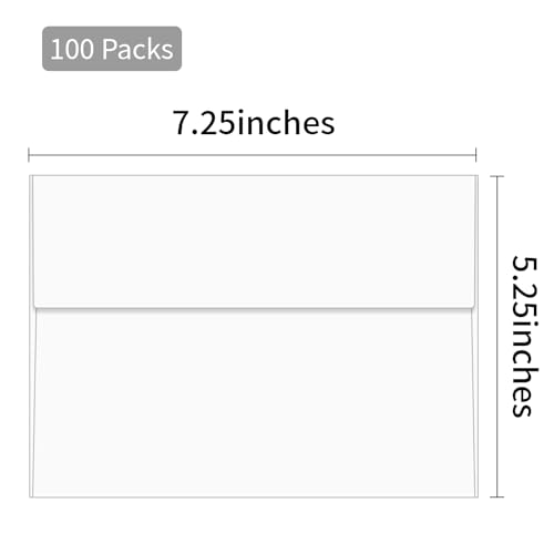 VeriPap White 5x7 Envelopes for Invitations 100 Pack Self-Sealing DIY