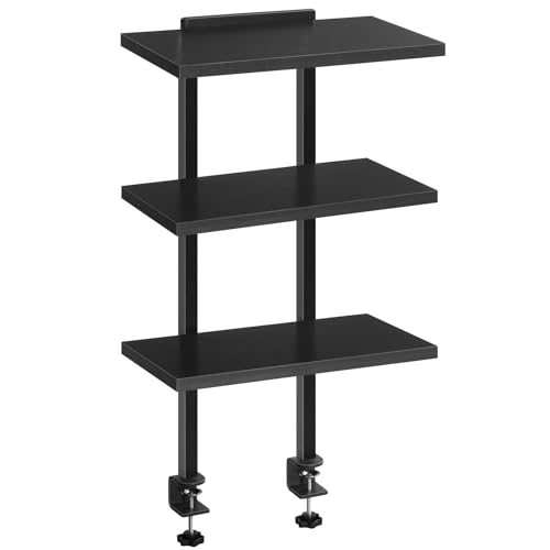 Clamp On Desk Organizer, 3-Tier Desktop Bookshelf, Adjustable Desk Storage Shelf, Metal Frame, for Office, Study and Game Room, Black DSBK3601