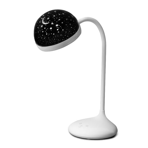 Cute Desk Lamp for Kids, Dimmable, Bright LED Study Light for Desk, Bedside Lamp with Star Projector Night Light for Kids Room Decor, Back to School Supplies, Funny Gift for Boys, Girls, White