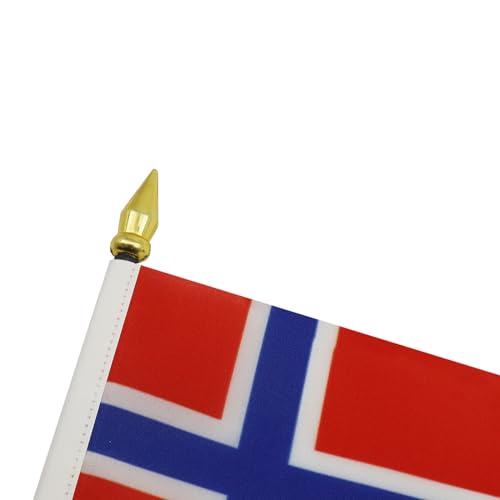 Norway Flag 4'' x 6'' Table Flag with Black Base and Gold Tip - 100D Polyester