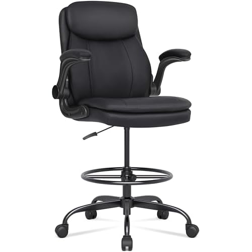 Misolant Drafting Chair, Tall Office Chair for Standing Desk, High Leather Executive Office Chair with Adjustable Height and Flip-up Armrest for Counter Height Desk