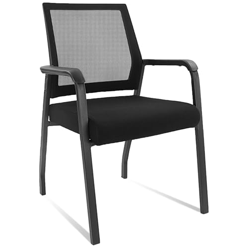 KLASIKA Desk Chair No Wheels - Fixed Back Ergonomic Guest Chair with Lumbar Support, 2.7" Thick Seat, Black