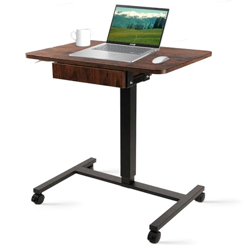 CLATINA Height-Adjustable Mobile Standing Desk with Drawer – Lockable Wheels, 30"-45.7"
