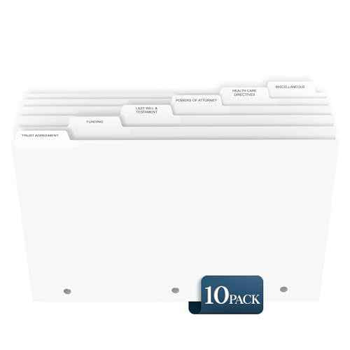 Estate Planning Binder Dividers with Tabs - Pre-Labeled, Laminated Dividers for 3 Ring Binder Dividers with Tabs | Organize Wills, Trusts, Legal, and Financial Documents | 10 Sets x 6 Tab Dividers