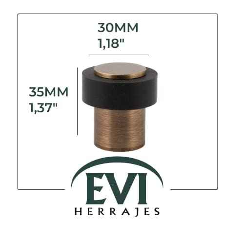 Door Stop | Silicone Shock Absorber | Made of Brass | Threaded Base | Includes Screw + Clamping Plug | EVI Hardware (Aged Brass - Black Rubber, 1,34" x 1,38")