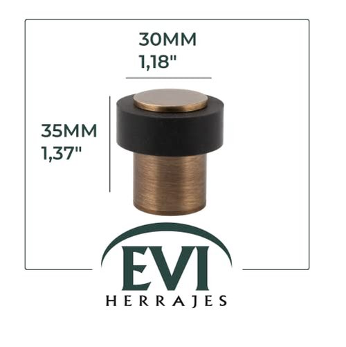 Door Stop | Silicone Shock Absorber | Made of Brass | Threaded Base | Includes Screw + Clamping Plug | EVI Hardware (Aged Brass - Black Rubber, 1,34" x 1,38")
