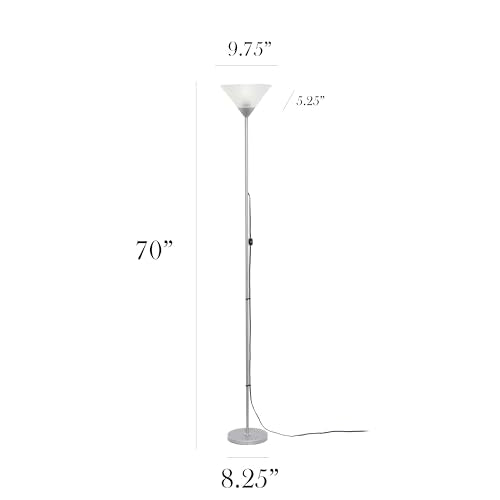 Simple Designs LF1052-SLV 70" Contemporary Classic Metal Uplight Floor Lamp, for Ambient Lighting, Living Room, Bedroom, Silver