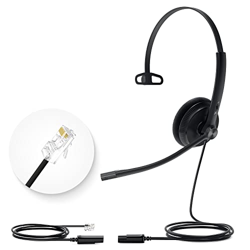 Yealink Phone Headsets for Office Phones YHS34 Lite QD to RJ9 Wired Headset Compatible with Poly Snom Grandstream Phones Desk Landline Headset with Microphone -Mono/72g/2.1m Cable