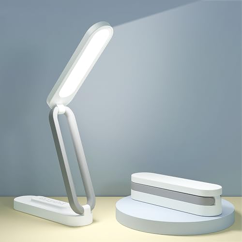Giryuhd White Rechargeable Foldable LED Desk Lamp - Portable Dimmable Reading Light