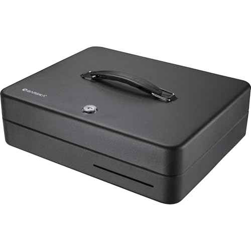 Barska 12-Inch Fold Out Cash Box with Key Lock ? Drop Slot, 4 Bill Compartments, 5 Coin Tray Sections, Steel Construction, Portable Money Box for Home, Office, or Events