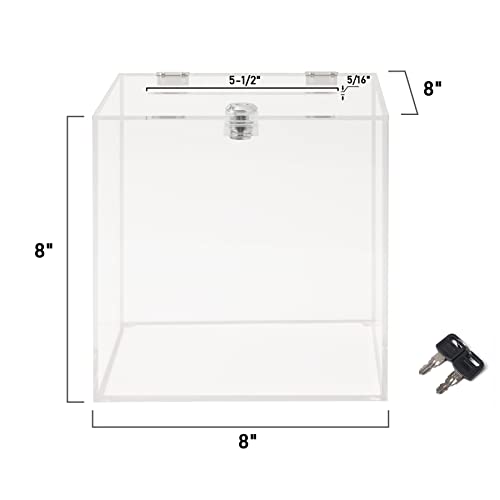 CiaoHER Acrylic Donation Box 8x8x8 inches, Ballot Suggestion Box Money Storage Container for Voting, Charity, Ballot, Contest, Suggestions (8" x 8" x 8")