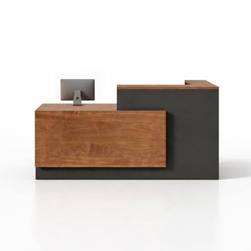 L Shaped Reception Desk with Counter, Iron Grey, Left Assembly, 63x24x41 inches