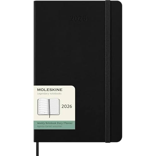 Moleskine Classic 12 Month 2026 Weekly Planner, Hard Cover, Large (5" x 8.25"), Black, 144 pages