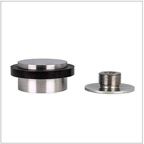 Adhesive or Screwing Doorstop | 1.37'' X 0.8'' | Black Rubber | Stainless Steel | Includes Screw + Clamping Anchor and Adhesive Threaded Base | Mod. I-203
