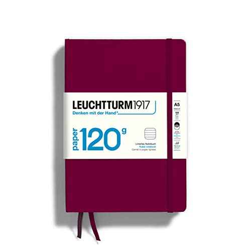LEUCHTTURM1917-120G Special Edition - Medium A5 Ruled Hardcover Notebook (Port Red) - 203 Numbered Pages with 120gsm Paper