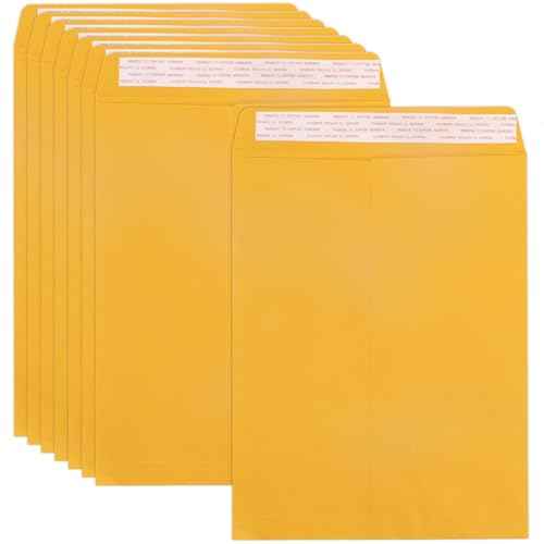 10x13 Catalog Envelopes Self Seal 100 Pack, Goefun 80GSM Paper Large Yellow Brown Manilla Envelopes with Peel and Seal Flap for Mailing, Organizing and Storage
