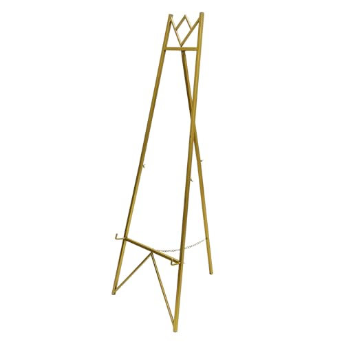 58 Inch Iron Adjustable Arts & Crafts Easels,Metal Easel Stand with Chain Support for Mirror,Floor Easels for Display Wedding Sign(Gold)