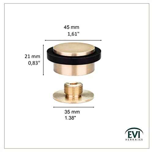 EVI | Adhesive Doorstop | 1.37'' X 0.8'' | Threaded Base | Black Rubber | Brass | Matte Finish | Includes Screw + Clamping Anchor | Mod. I-203