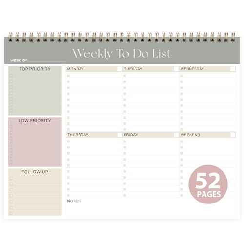 Weekly To Do List Notepad, Undated Planner with 52 Sheets (8.5''x11''), Desk Weekly Planner for Women & Man, Home School & Work