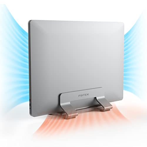 Psitek Space Gray Aluminum Vertical Laptop Stand Dock Holder - 1 Slot, Adjustable Width 12-42mm