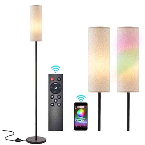 Floor Lamp for Living Room, Adjustable LED Floor Lamp with Remote Control & Foot Switch, Tall Modern Standing Lamp with Beige Lamp Shade, 9W LED Soft Light for Bedroom,Reading,Study Room Black