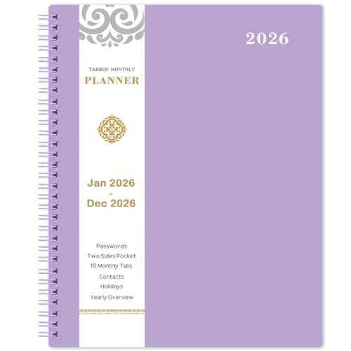 2026 Monthly Planner - 2026 Planner, 2026 Monthly Calendar, JAN 2026 - DEC 2026, 12-Month with Tabs, Pocket, Label, 9" * 11", Purple Cover