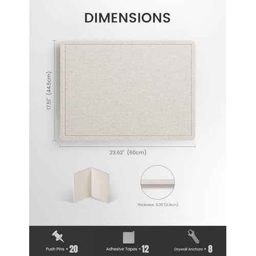 Fluxnara Bulletin Board, 23.6" x 17.5" Cork Board Alternative with 12 Safe Removable Adhesive Tabs, Foldable Felt Pin Board for Home Office, Classroom, Bedroom,Entryway for Walls? Oatmeal