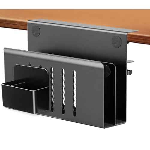 2 Tier Desk side storage, Desk Laptop Holder with Magnetic Pen Holder, No Drill Hanging Table Organizer for Office and Home Fits Flat Edge 0.3" to 2.3"
