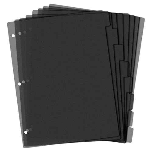 Black Binder Dividers, 8-Tab Sturdy Plastic Dividers, Binder Dividers with Tabs, Black 3-Ring Binder Plastic Divider Set, Aesthetic Dividers for Binder, Suitable for Notebooks and Binders(Black)