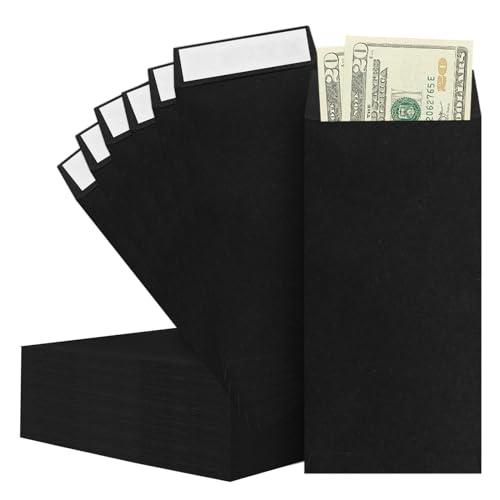 Joyberg 120 Black Envelope Set - 3.2x6.6 Inch Cash & Ticket Envelopes, 80GSM