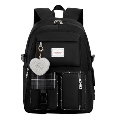 Acmebon Girl Roomy Fashion Laptop Backpack Set Casual Daypack Set for Women Black