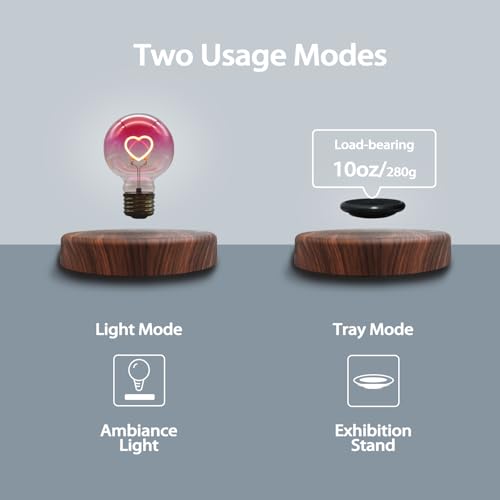 Funtastech Levitating Lamp Magnetic Levitation Ambient Lighting Led Night Light Bulb with Floating Display Stand Tray for Plants, Toys, Ornaments, Home Office Table & Room Desk Decor, Cool Tech Gifts