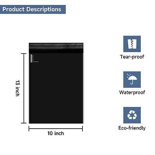 KKBESTPACK 100 Large Poly Mailers 10x13 Shipping Bags for Small Business ? Self Sealing Package Envelopes (10 x 13 Pack of 100, Black)