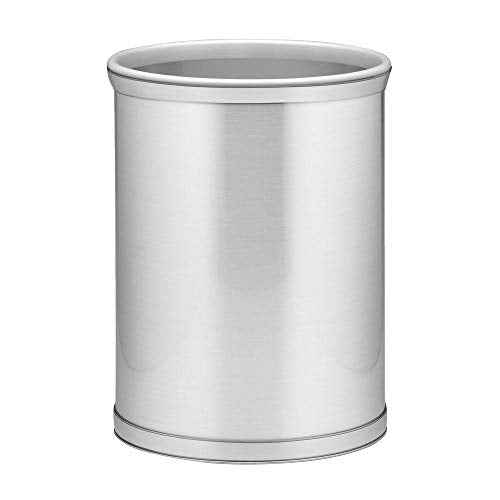 Kraftware Waste Basket in Brushed Chrome with Grey Bumper, MADE IN U.S.A.