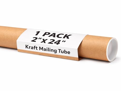 Niwo ART 1-Pack Mailing Tubes with Caps 2x24 Inches Kraft Cardboard Shipping
