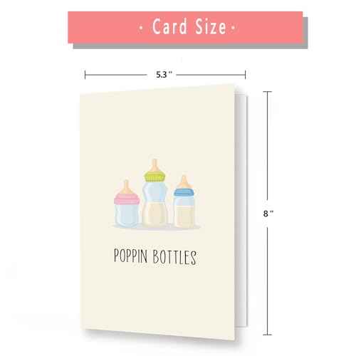 Asmallgf Funny Baby Shower Card, Cute Baby Card, New Baby Gifts for New Mom Dad, New Baby Congratulations,¡°POPPIN BOTTLES¡±