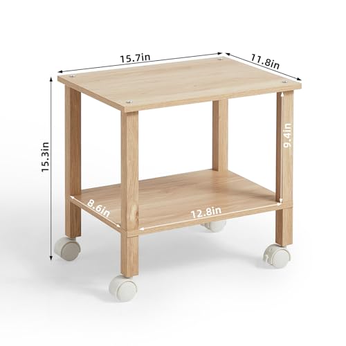 2 Tier Printer Stand with Storage,Under Desk Shelf Printer Table,Small Printer Stand with Wheels,Rolling Printer Cart for Office