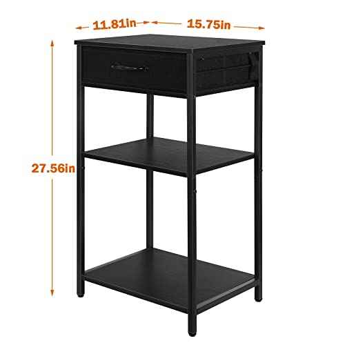 ETELI Printer Stand Table for Home Office 3 Tier Small Printer Stand with Storage Drawer Multi-Functional Printer Desk Shelf with Wood Board and Metal Frame for Printer Fax Machine Scanner, Black