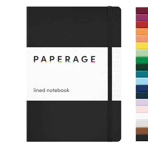 PAPERAGE Lined Journal Notebook, (Black), 160 Pages, Medium 5.6 in x 8 in - 100 GSM Thick Paper ? Hardcover Journaling Notebook for Work, School & Note Taking