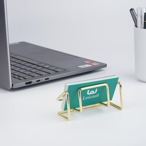 Leicraft Golden Business Card Holder for Desk, Metal Organizer, Large Capacity