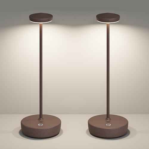 Cordless Table Lamp Set of 2,LED Rechargeable Battery Operated 3 Levels Brightness with Memory Function IP54 Waterproof Portable Lights for Outdoor Patio,Cafe,Restaurant,(2P Rust)