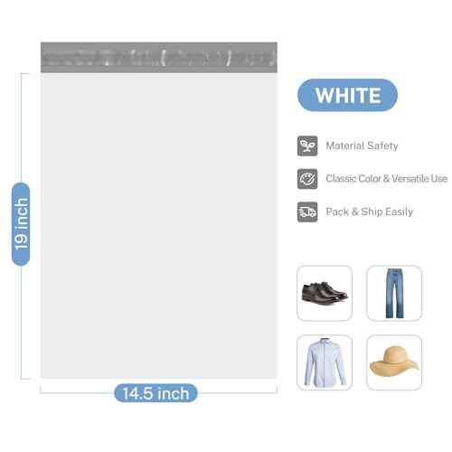 Metronic 300 Pcs Shipping Bags 14.5x19, Large Poly Mailers for Small Business Supplies, White Poly Bags for Clothing Packing Supplies, Strong Adhensive Self Seal Mailing Packing Bags Postal Bags