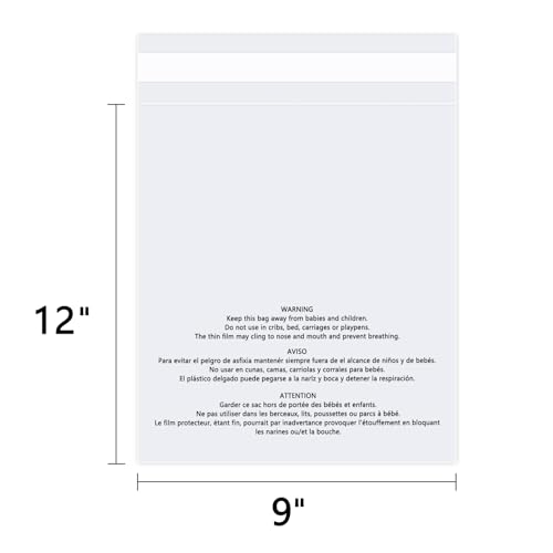 9" x 12" (500 Count) Clear Poly Bags with Suffocation Warning