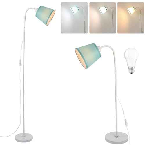 AoMck Floor Lamp for Living Room, Industrial FloorLamps with Adjustable Gooseneck Bendable, 2 in 1Reading Table Lamps for Living Room Bedroom Office12W Bulb Included (W+Green Shade)