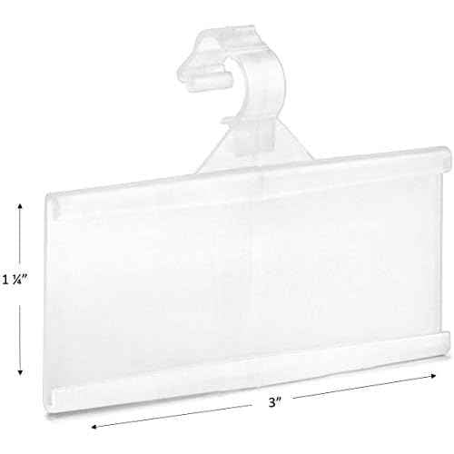 Pack of 100 - Plastic Wire Shelf Label Holder, Sign and Ticket Holder, Easy Clip Design with Tight Snap Lock Closure. Height, 1-1/4" X Width, 3" | "100 Label Inserts Included"
