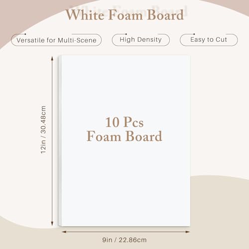AUEAR 9x12 White Foam Boards 1/8'' Thick - Pack of 10 for Crafts & Displays