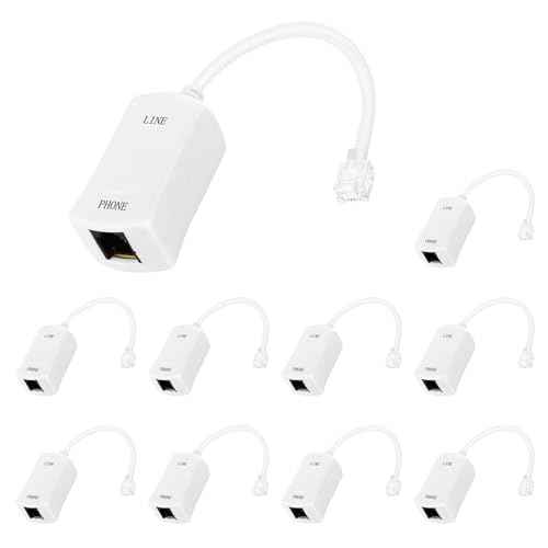 Lativu 10-Pack DSL Filter for Landline Phone, in-Line DSL Filter for Phone, RJ11 6P2C Telephone line Adapter for Interference Elimination, Easy Installation-White
