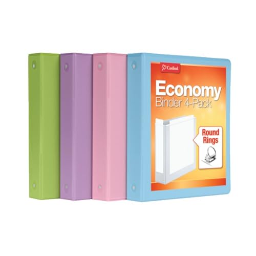 Cardinal 3-Ring Binders 1.5 Inch, Pack of 4 Pastel Colors, Holds 350 Sheets, ClearVue Presentation View, Non-Stick, Durable Office & School Supplies