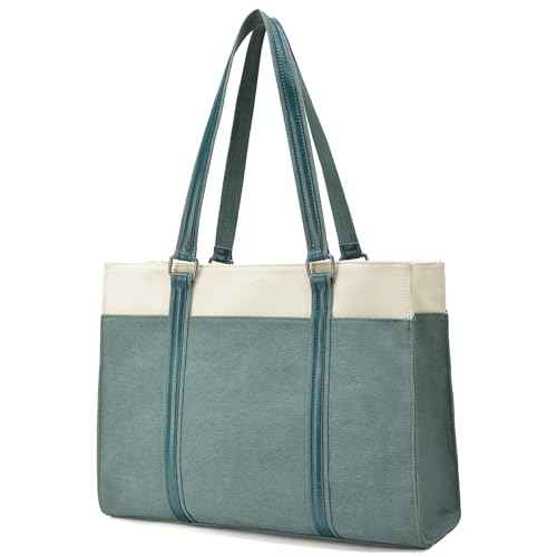 Barsine Women Laptop Tote Bag for Work Lightweight 15.6 Inch Canvas Two-Tone Satchel Handbag Purse